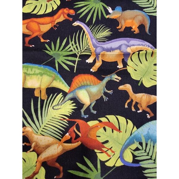 Dinosaurs and Ferns on Black Background Cotton Fabric 2 Yard 33 Inch Quilting - Picture 3 of 7